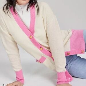 Charter Club 100% Cashmere Pink and White Cardigan MEDIUM